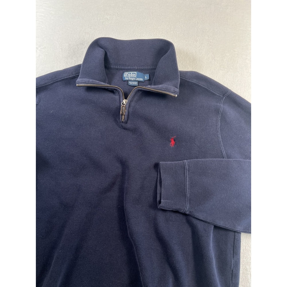 Polo By Ralph Lauren Sweater Mens Large Blue Quarter Zip Mock Neck Cotton Knit